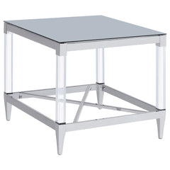 Best Furniture Outlet - Coaster - Lindley Square Tempered Mirror Acrylic Side End Table Chrome - 709727