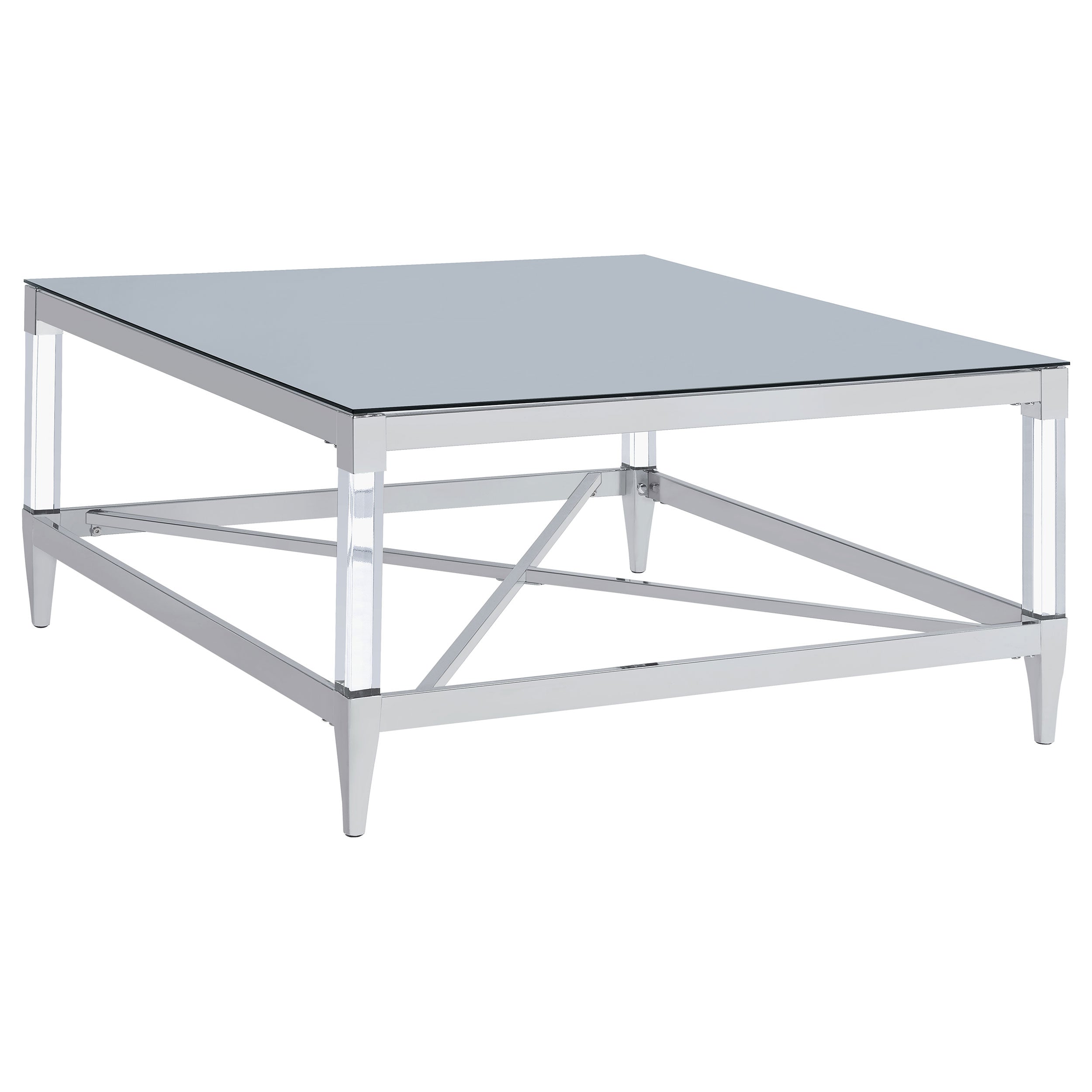 Best Furniture Outlet - Coaster - Lindley Square Tempered Mirror Acrylic Coffee Table Chrome - 709728