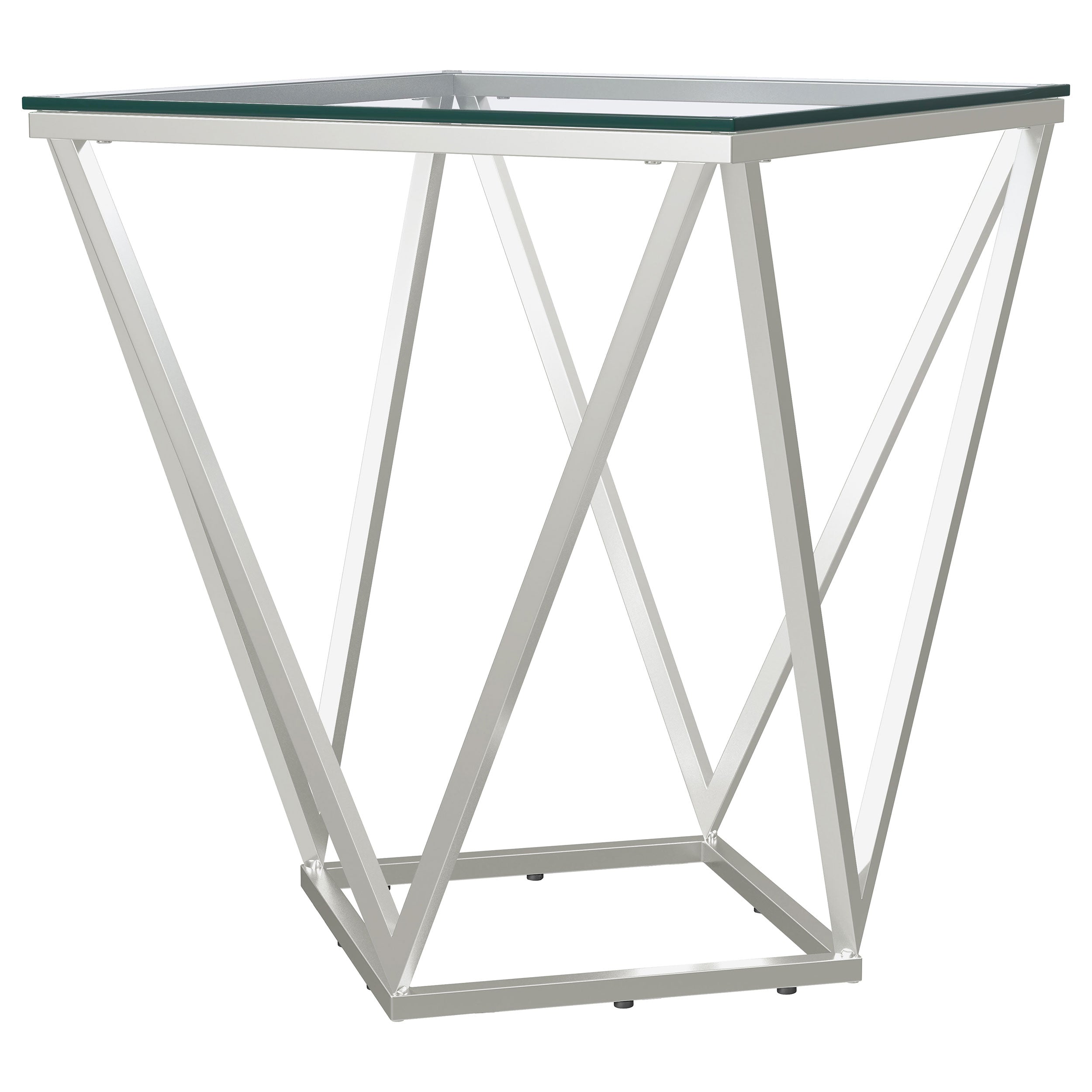 Best Furniture Outlet - Coaster - Brittania Square Glass Top Geometric End Table Nickel - 709737