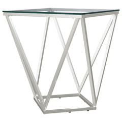 Best Furniture Outlet - Coaster - Brittania Square Glass Top Geometric End Table Nickel - 709737