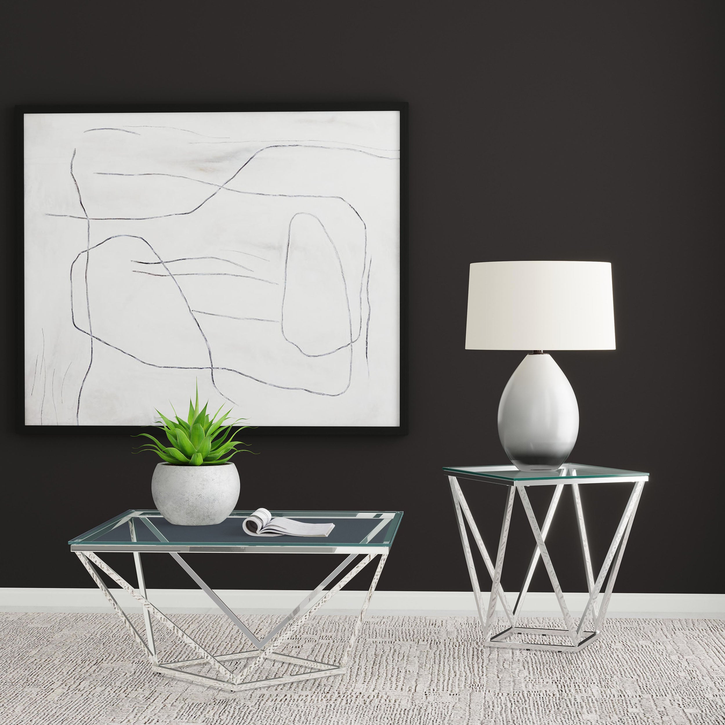 Best Furniture Outlet - Coaster - Brittania 2-piece Square Coffee and End Table Set Nickel - 709738-S2