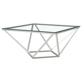 Best Furniture Outlet - Coaster - Brittania Square Glass Top Geometric Coffee Table Nickel - 709738