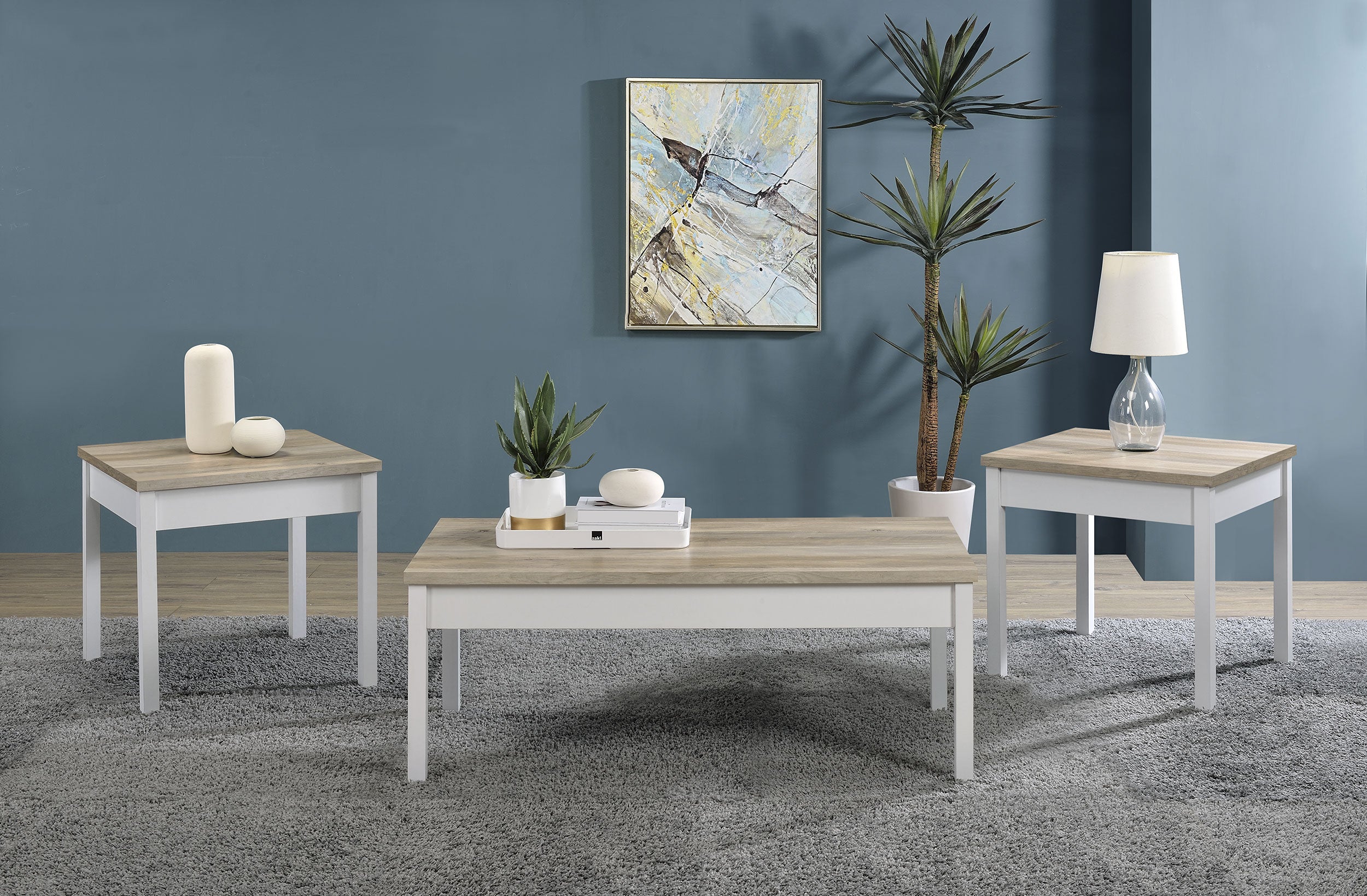 Best Furniture Outlet - Coaster - Stacie 3-piece Coffee Table Set Distressed Pine and White - 709950