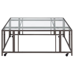 Adri Square Glass Top Coffee Table with Casters Black Nickel