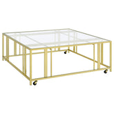 Best Furniture Outlet - Coaster - Adri Square Glass Top Coffee Table with Casters Matte Brass - 710188