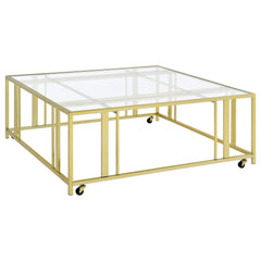 Best Furniture Outlet - Coaster - Adri Square Glass Top Coffee Table with Casters Matte Brass - 710188