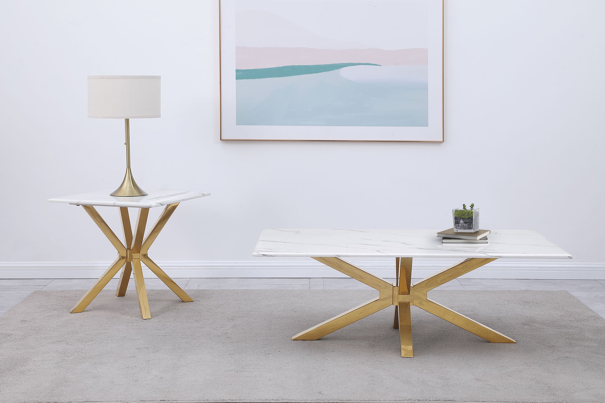 Best Furniture Outlet - Coaster - Visalia 2-piece Faux Marble Coffee and End Table Set White - 710218-S2