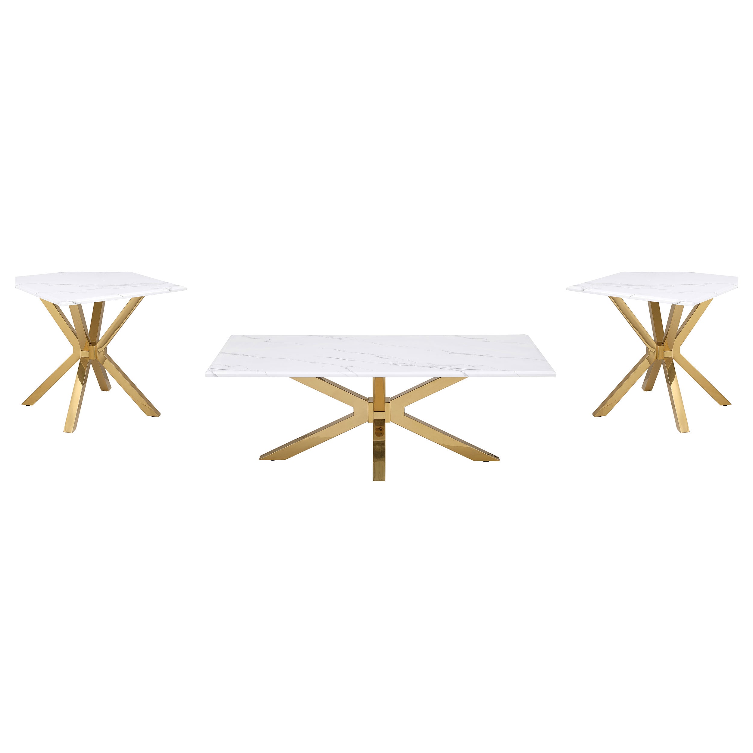 Best Furniture Outlet - Coaster - Visalia 3-piece Faux Marble Coffee and End Table Set White - 710218-S3