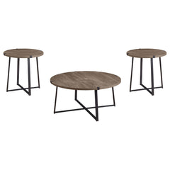 Marcus 3-piece Round Coffee and End Table Set Light Brown