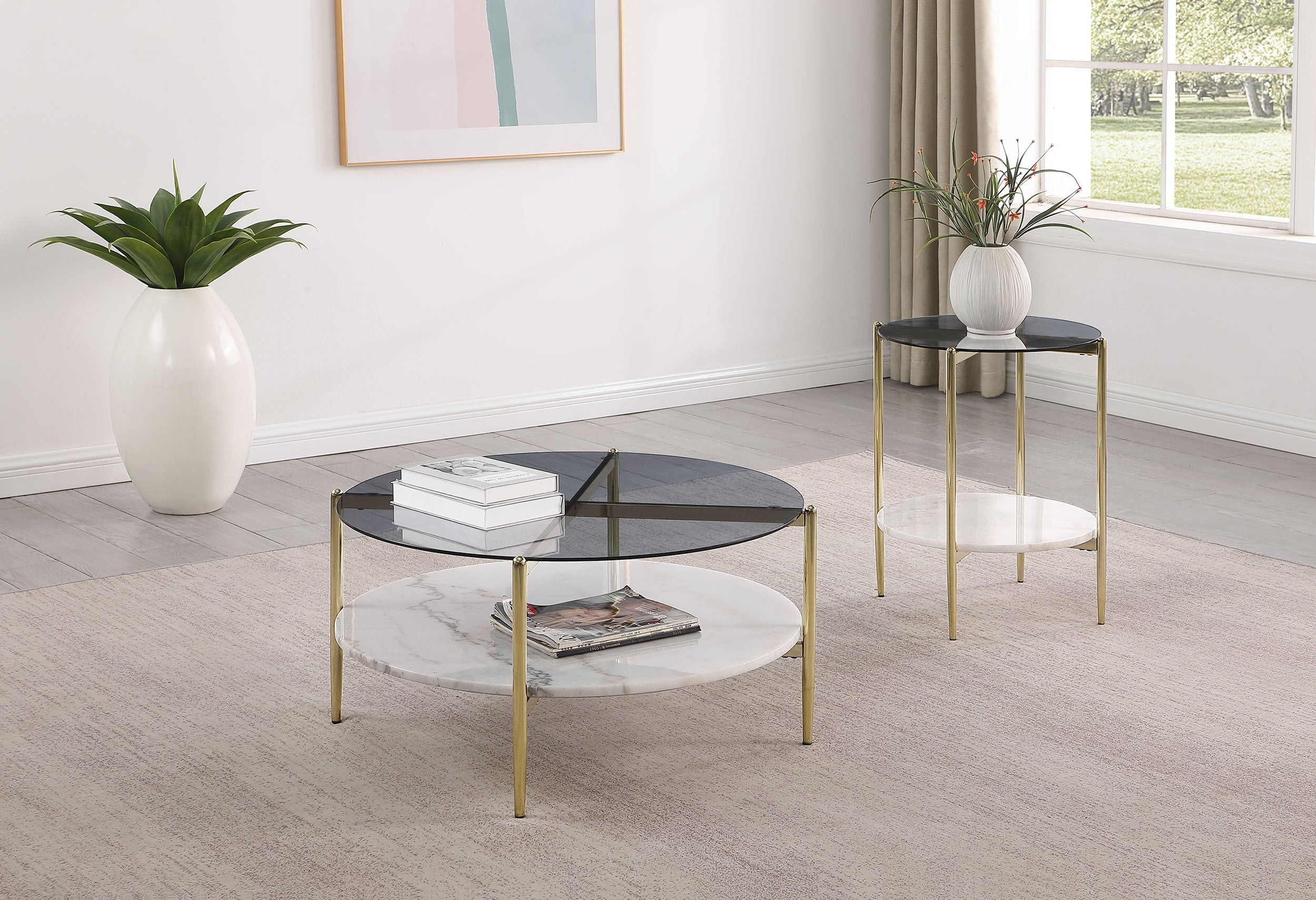Best Furniture Outlet - Coaster - Jonelle 2-piece Round Coffee and End Table Set Gold - 710338-S2