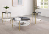 Best Furniture Outlet - Coaster - Jonelle 3-piece Round Coffee and End Table Set Gold - 710338-S3