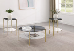 Best Furniture Outlet - Coaster - Jonelle 3-piece Round Coffee and End Table Set Gold - 710338-S3