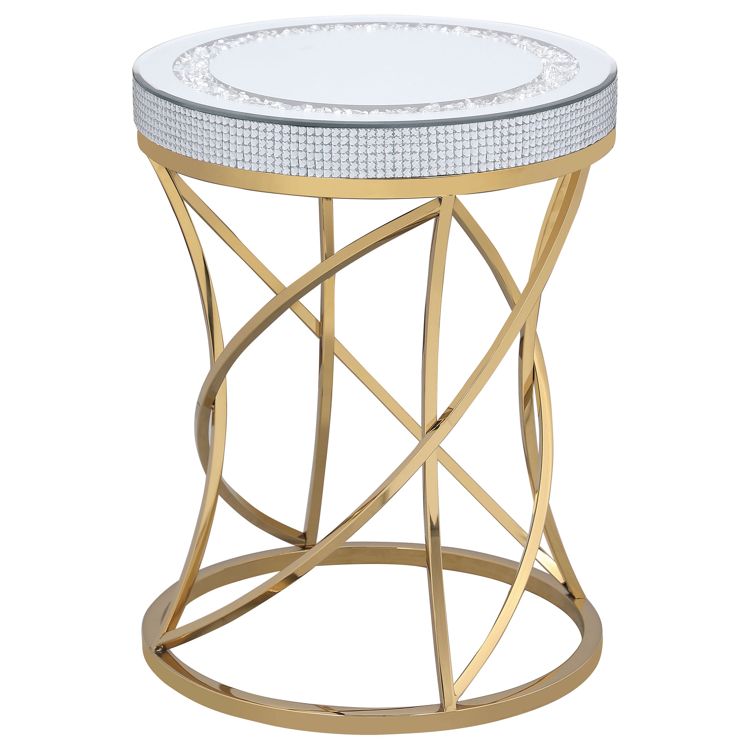 Best Furniture Outlet - Coaster - Elise Round Mirror Top Stainless Steel End Table Gold - 710367