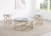 Best Furniture Outlet - Coaster - Elise 3-piece Round Mirror Top Coffee and End Table Set Gold - 710368-S3