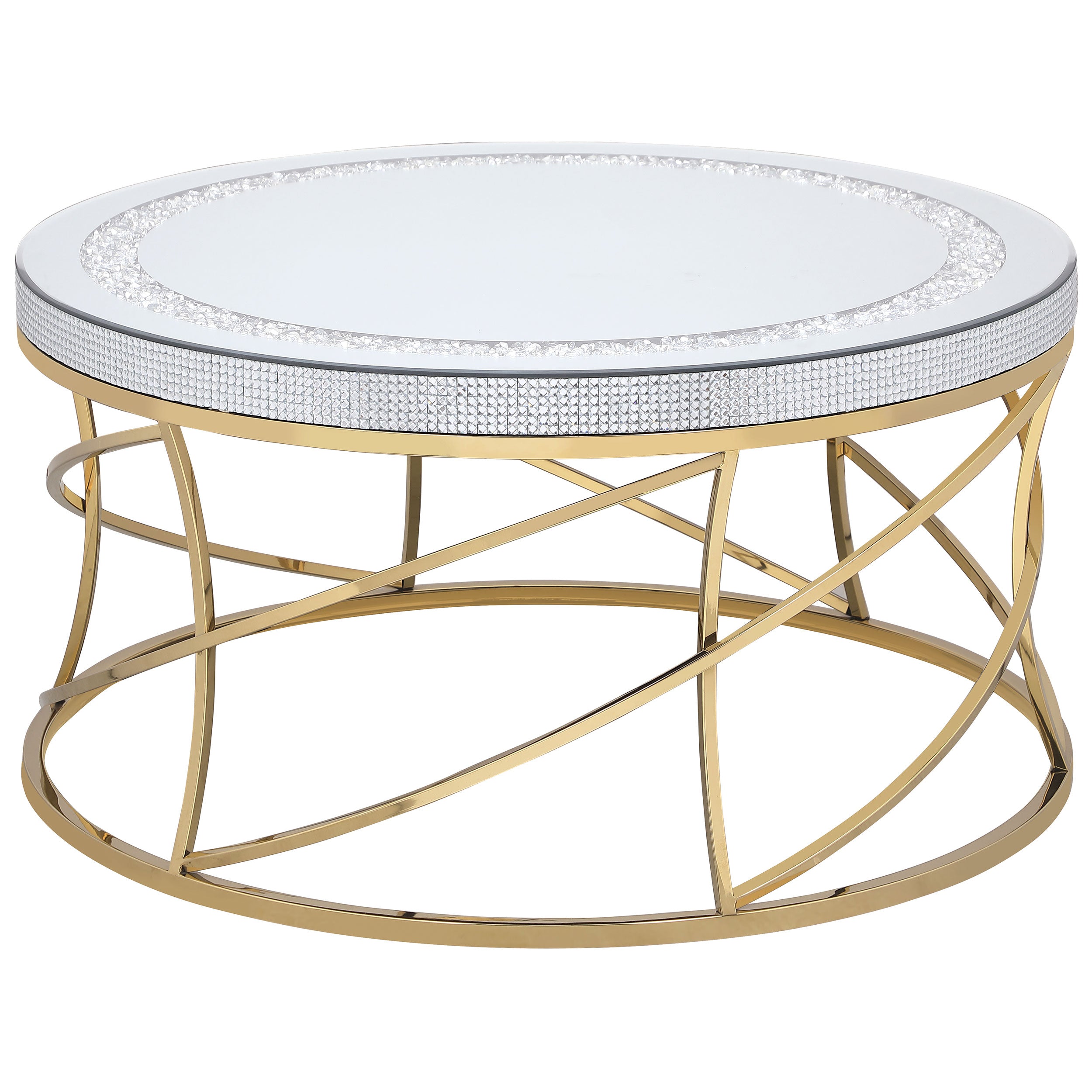 Best Furniture Outlet - Coaster - Elise Round Mirror Top Stainless Steel Coffee Table Gold - 710368