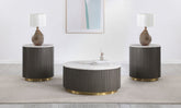 Best Furniture Outlet - Coaster - Jason 3-piece Round White Marble Coffee Table Set Charcoal - 710418-S3