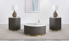 Best Furniture Outlet - Coaster - Jason 3-piece Round Marble Coffee and End Table Set White - 710418-S3