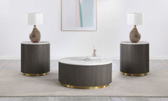 Best Furniture Outlet - Coaster - Jason 3-piece Round White Marble Coffee Table Set Charcoal - 710418-S3