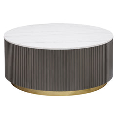 Best Furniture Outlet - Coaster - Jason Round Marble Top Coffee Table White and Charcoal - 710418