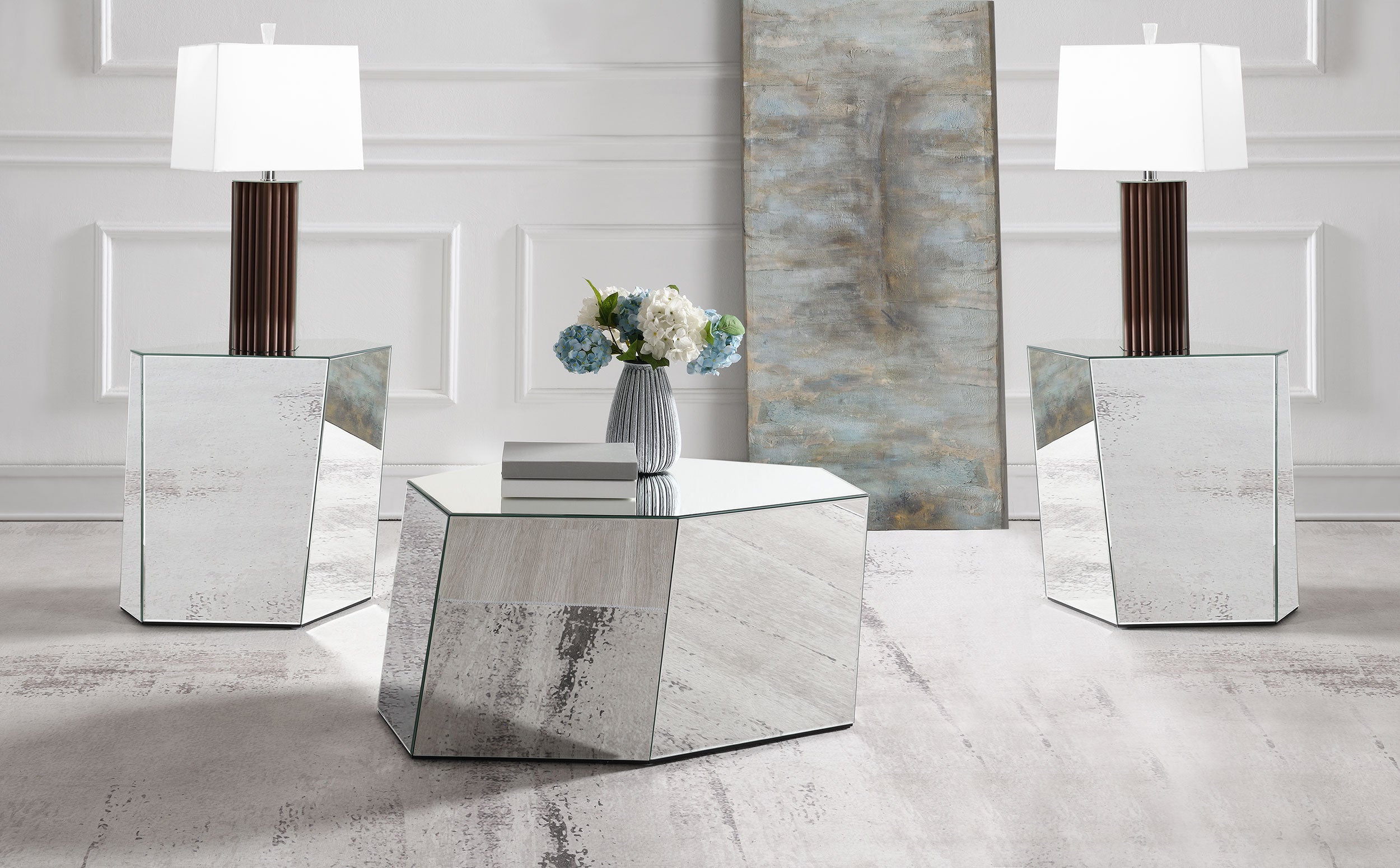 Best Furniture Outlet - Coaster - Capella 3-piece Mirrored Coffee and End Table Set Silver - 710446-S3