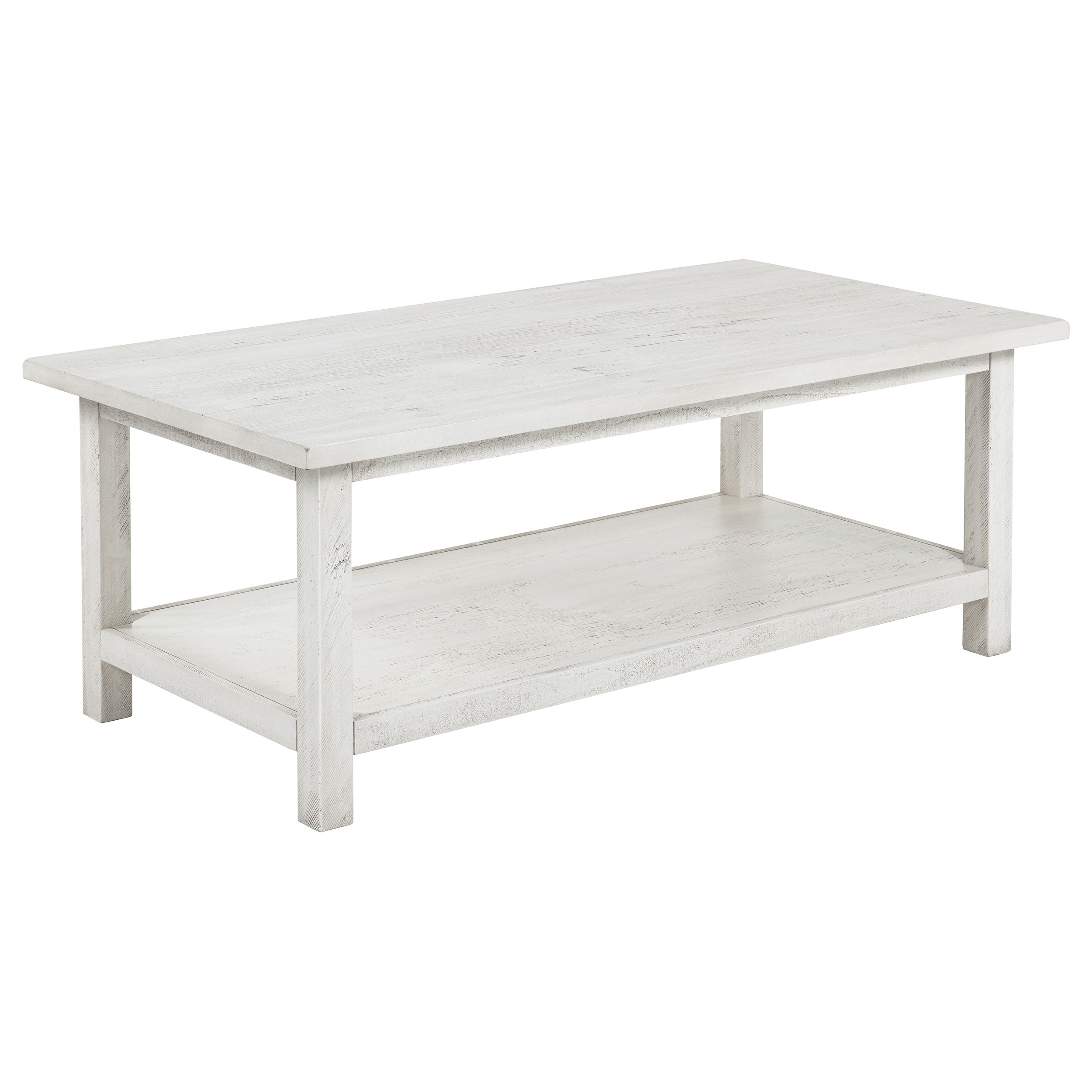 Best Furniture Outlet - Coaster - Payne Wood Coffee Table with Shelf Distressed White - 710558