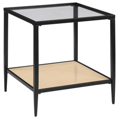 Best Furniture Outlet - Coaster - Amherst Glass Top Metal with Cane Shelf End Table Black - 710657