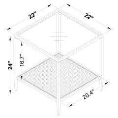 Amherst Glass Top Metal with Cane Shelf End Table Black