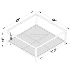 Amherst Glass Top Metal with Cane Shelf Coffee Table Black