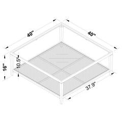 Amherst Glass Top Metal with Cane Shelf Coffee Table Black
