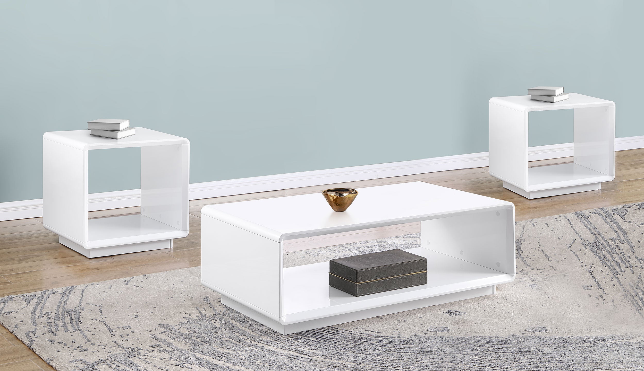 Best Furniture Outlet - Coaster - Paseo 3-piece Coffee and End Table Set White High Gloss - 710768-S3