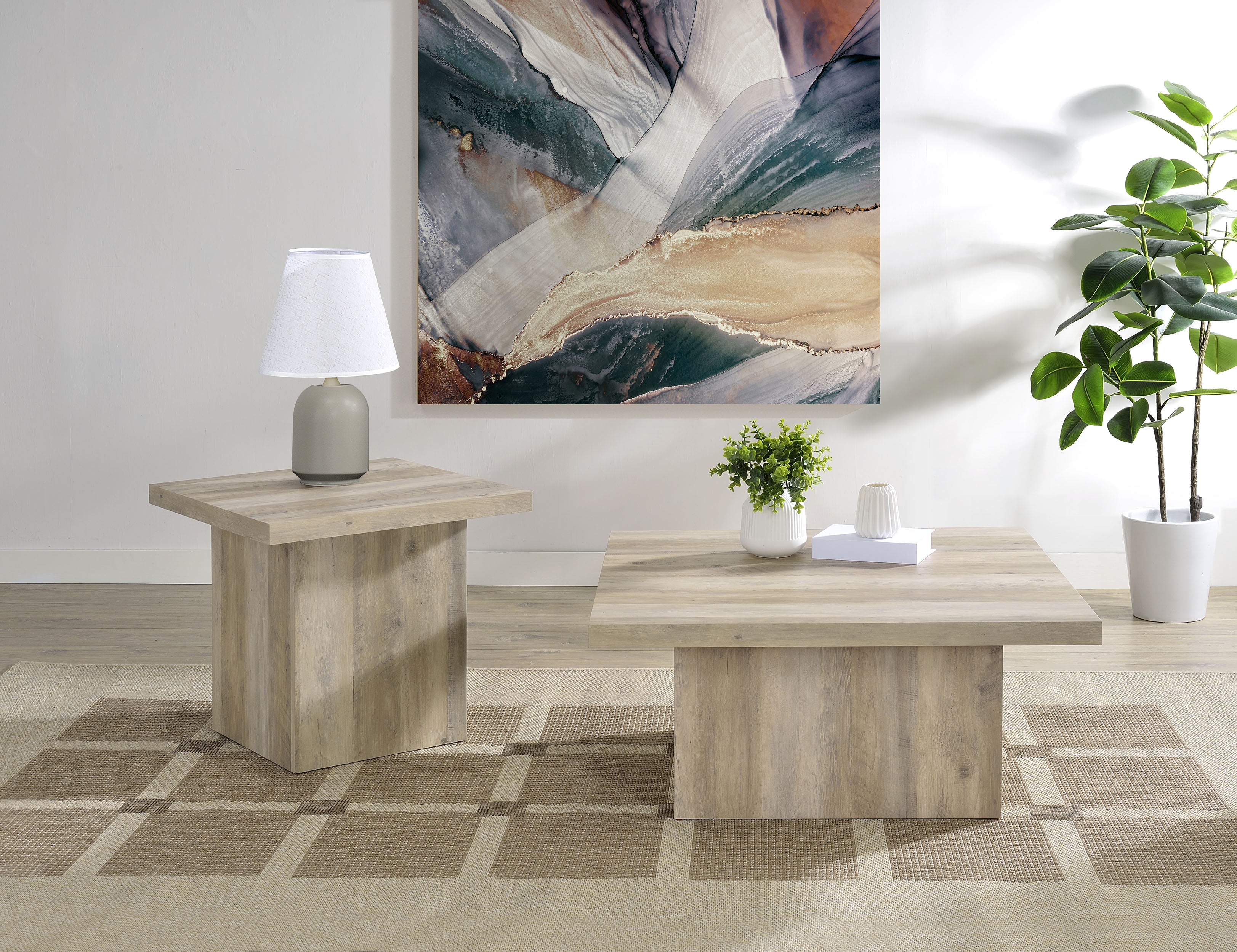 Best Furniture Outlet - Coaster - Devar 2-piece Square Coffee End Table Set Distressed Pine - 710878-S2