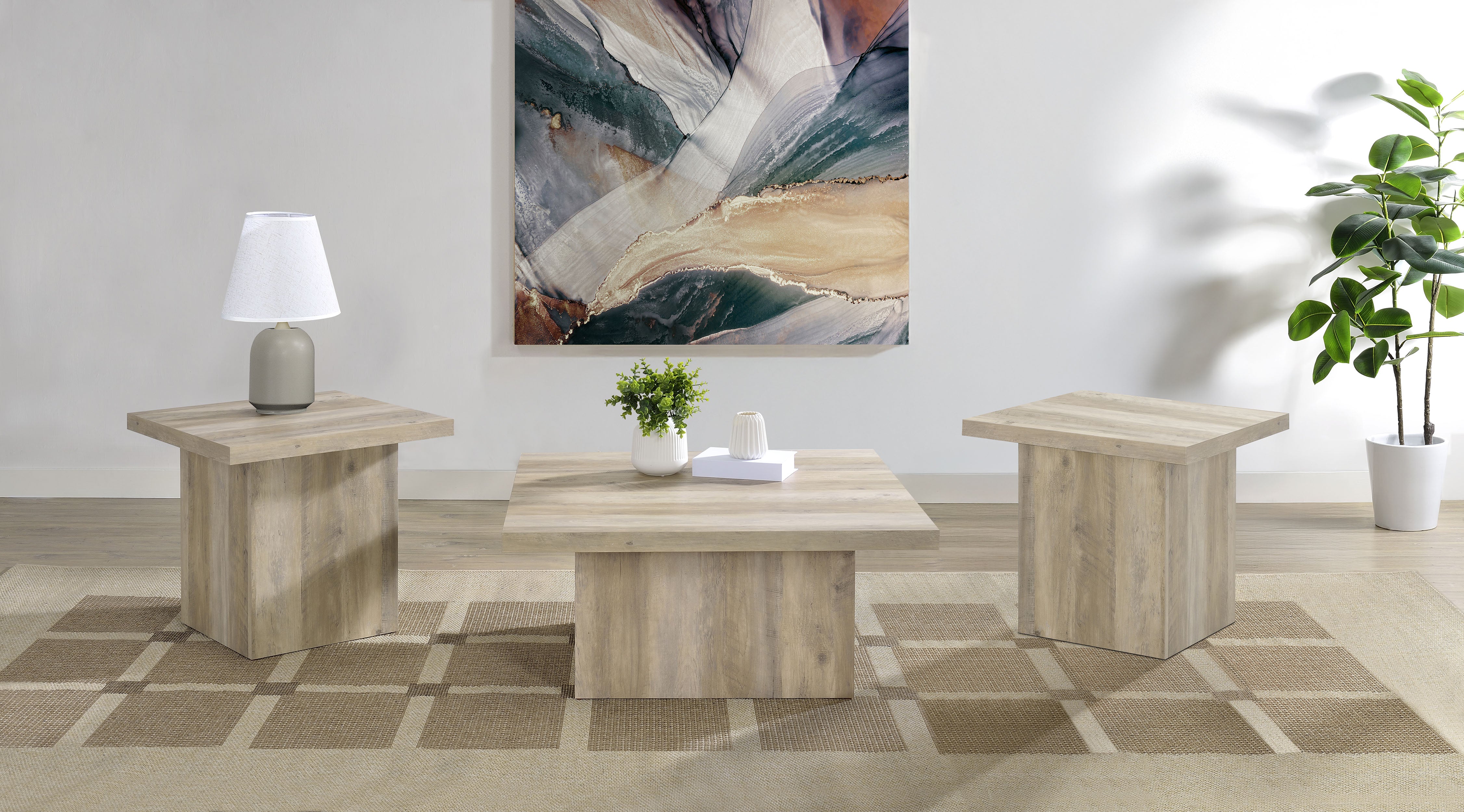 Best Furniture Outlet - Coaster - Devar 3-piece Square Coffee End Table Set Distressed Pine - 710878-S3