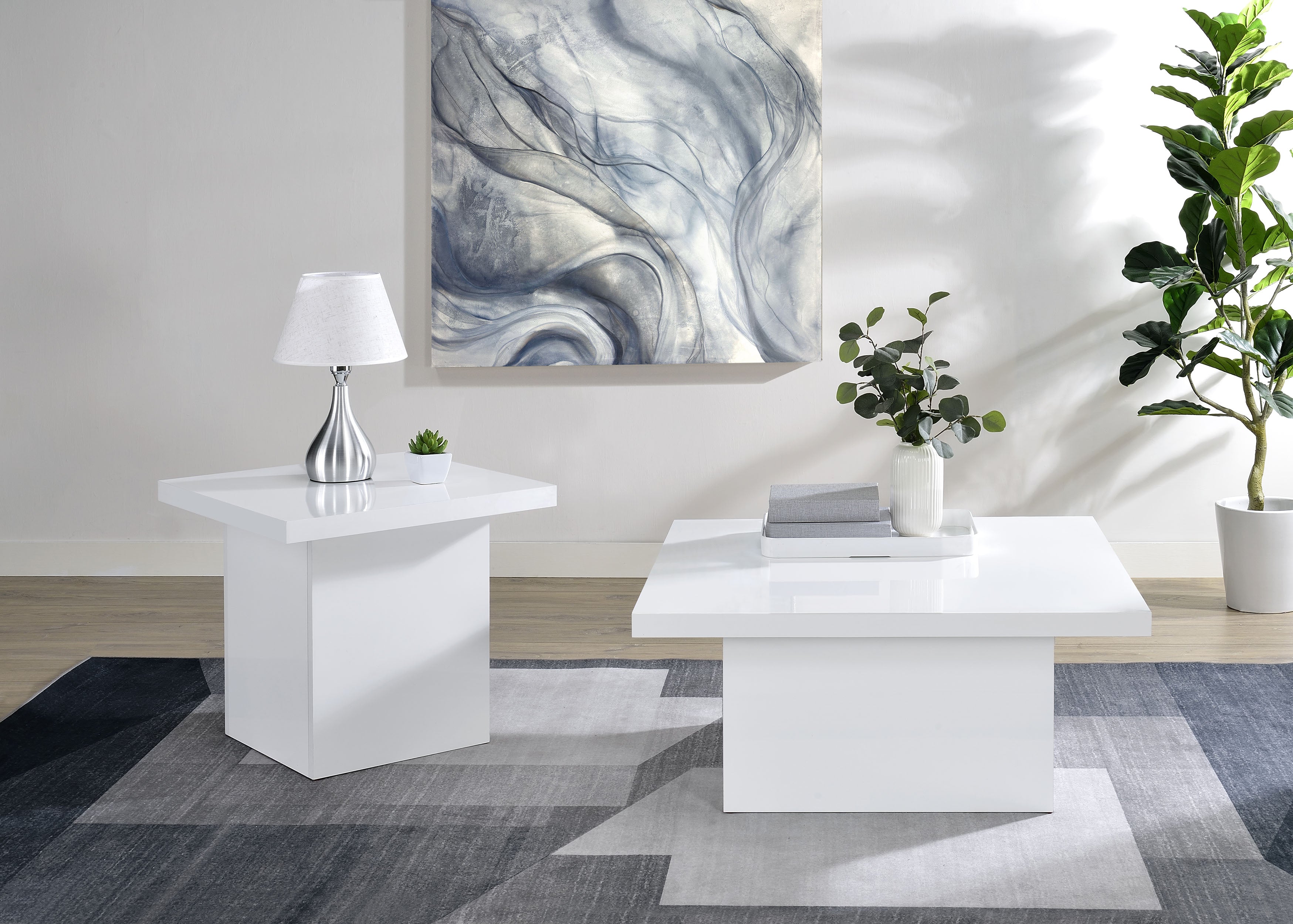 Best Furniture Outlet - Coaster - Devar 2-piece Square Coffee End Table Set White High Gloss - 710898-S2