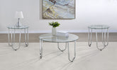 Best Furniture Outlet - Coaster - Beller 3-piece Round Tempered Glass Top Coffee Table Set Chrome - 710908-S3