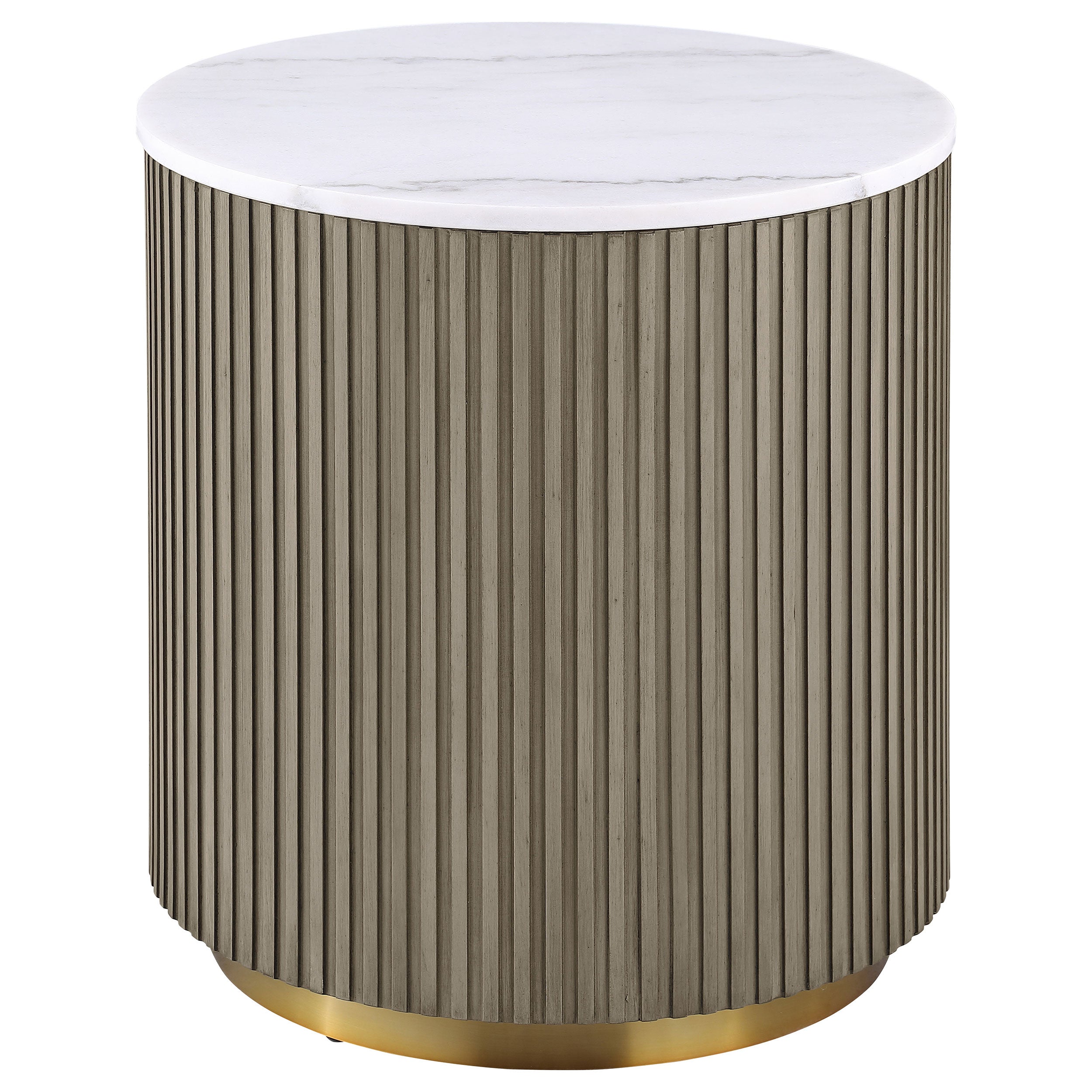 Best Furniture Outlet - Coaster - Jason Round White Marble Top Side End Table Greige - 711417