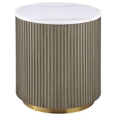 Best Furniture Outlet - Coaster - Jason Round White Marble Top Side End Table Greige - 711417