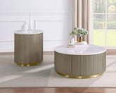 Best Furniture Outlet - Coaster - Jason 2-piece Round White Marble Coffee Table Set Greige - 711418-S2