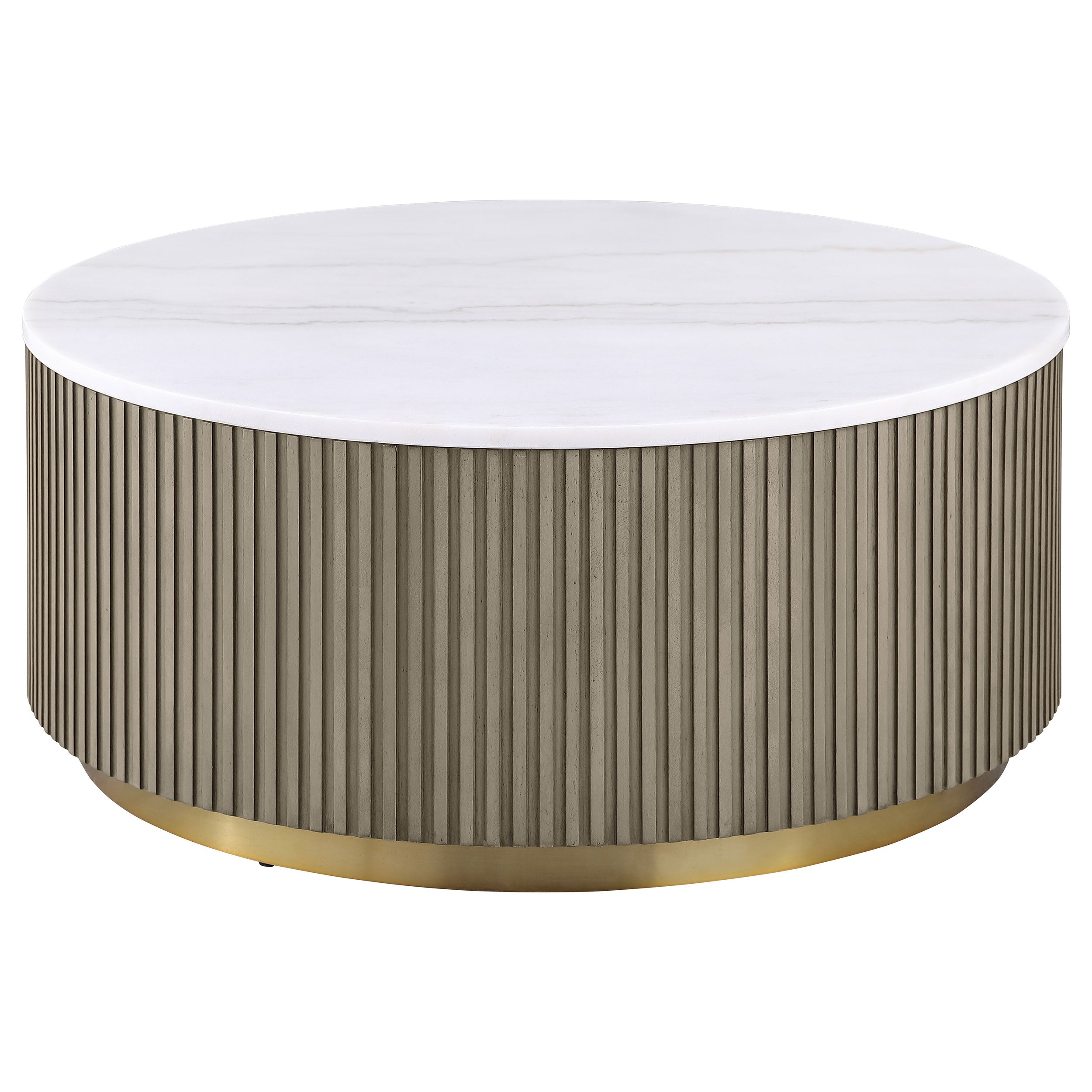 Best Furniture Outlet - Coaster - Jason Round White Marble Top Coffee Table Greige - 711418