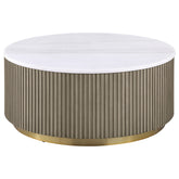 Best Furniture Outlet - Coaster - Jason Round White Marble Top Coffee Table Greige - 711418