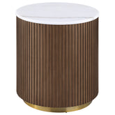 Best Furniture Outlet - Coaster - Jason Round White Marble Top Side End Table Honey Brown - 712417