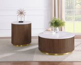 Best Furniture Outlet - Coaster - Jason 2-piece Round White Marble Coffee Table Set Honey Brown - 712418-S2