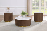 Best Furniture Outlet - Coaster - Jason 3-piece Round White Marble Coffee Table Set Honey Brown - 712418-S3