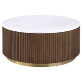 Best Furniture Outlet - Coaster - Jason Round White Marble Top Coffee Table Honey Brown - 712418