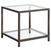 Best Furniture Outlet - Coaster - Trini 1-shelf Glass Top Side End Table Black Nickel - 720227