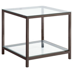 Best Furniture Outlet - Coaster - Trini 1-shelf Glass Top Side End Table Black Nickel - 720227