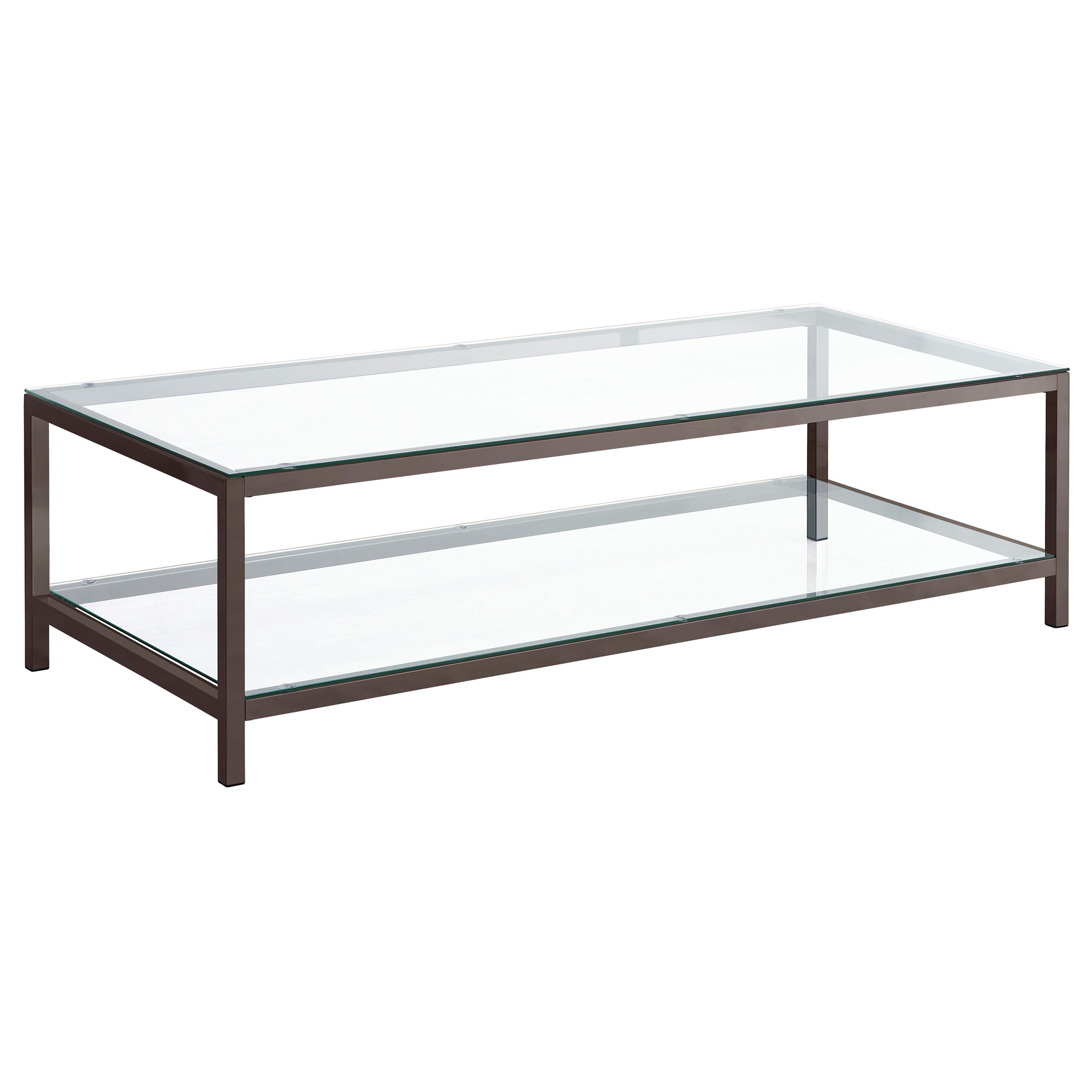 Best Furniture Outlet - Coaster - Trini 1-shelf Glass Top Coffee Table Black Nickel - 720228
