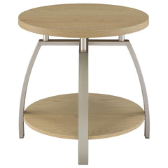 Dacre Round Engineered Wood Top Side End Table Greige