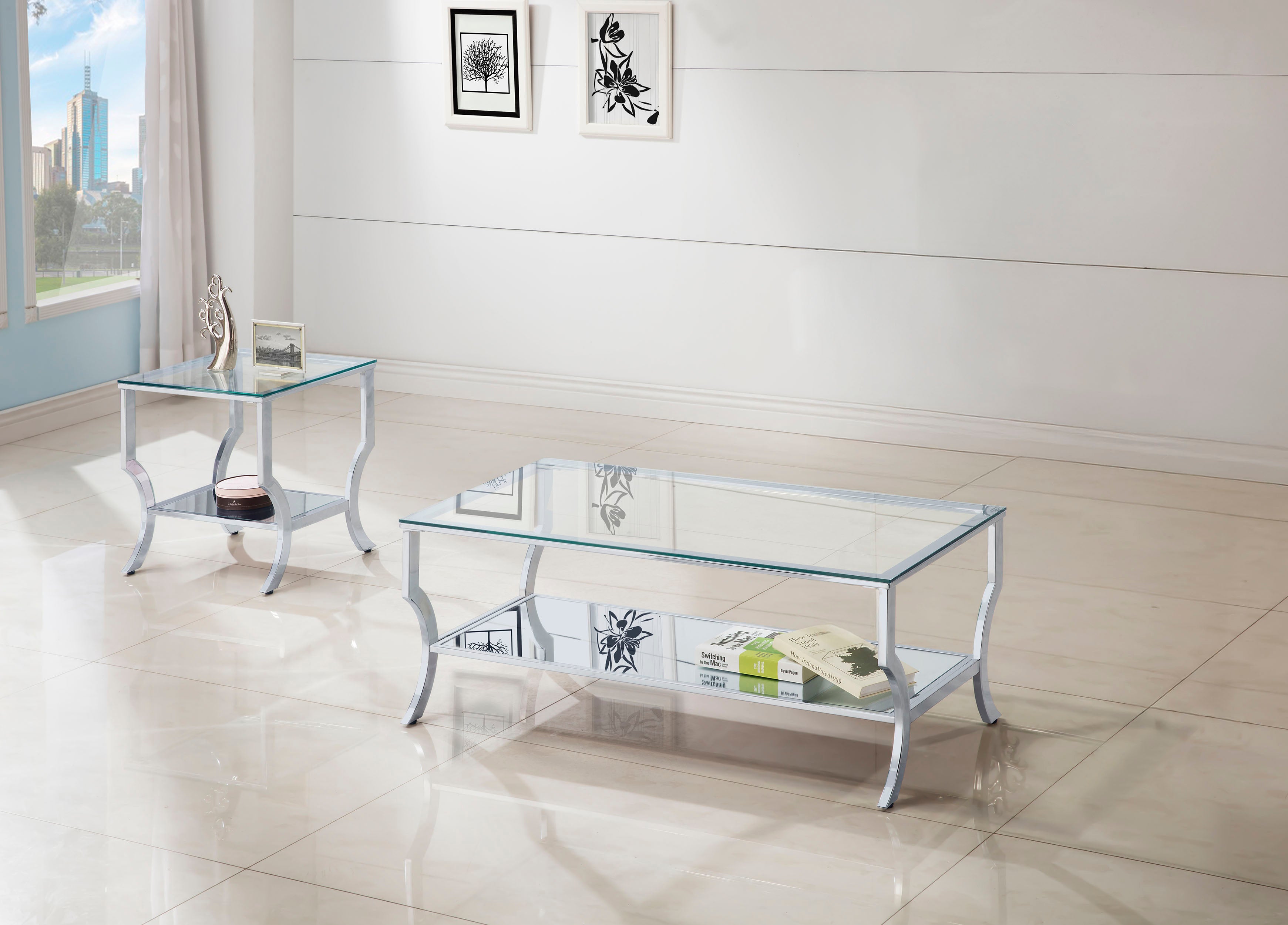 Best Furniture Outlet - Coaster - Saide 2-piece Glass Top Coffee and End Table Set Chrome - 720338-S2