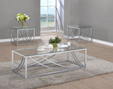 Best Furniture Outlet - Coaster - Lille 3-piece Glass Top Coffee End Sofa Table Set Chrome - 720498-S3
