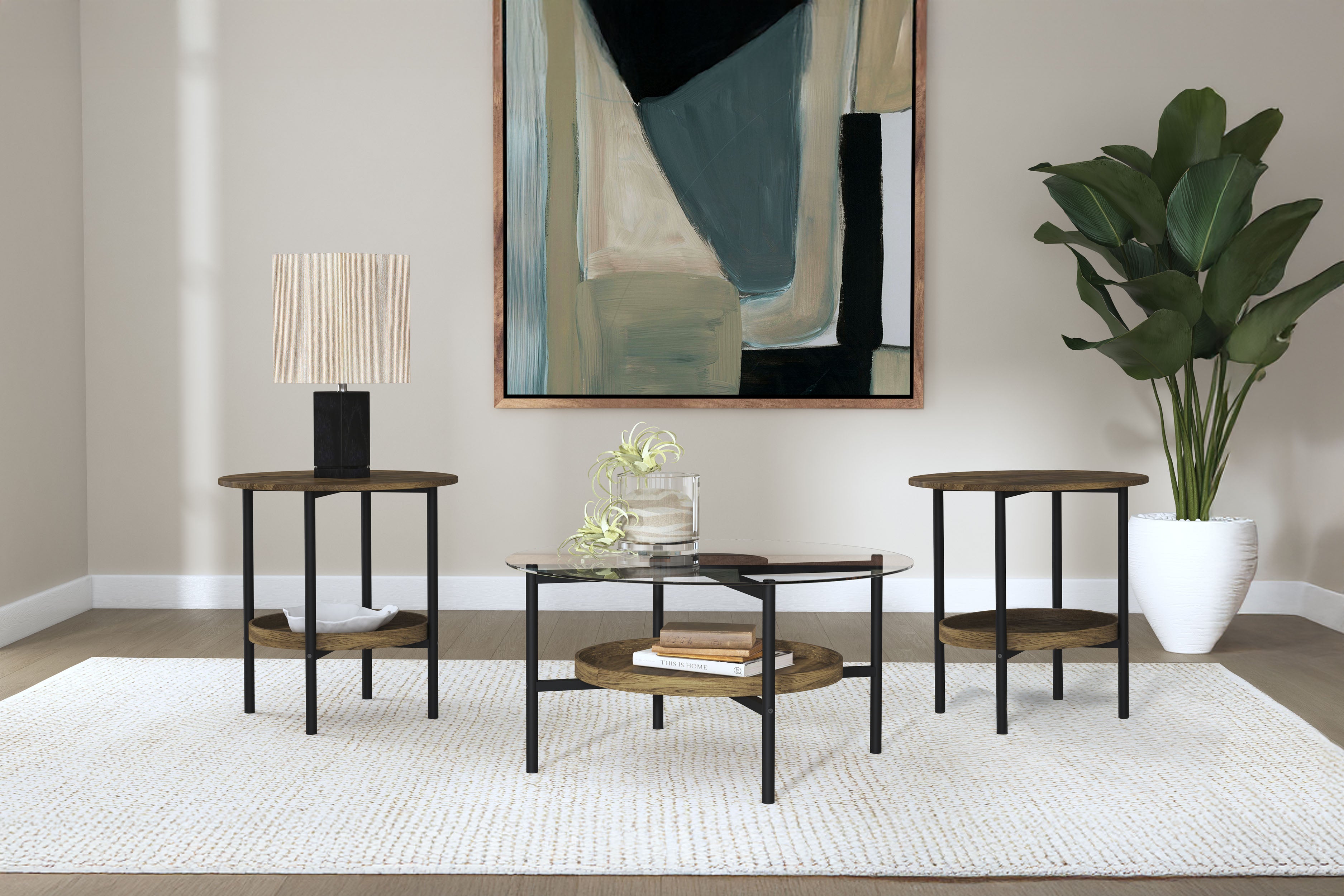 Best Furniture Outlet - Coaster - Delfin 3-piece Round Coffee and End Table Set Brown - 721618-S3